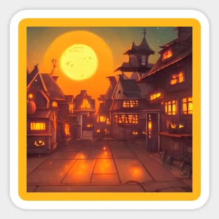 Spooky Halloween Moon Neigborhood in the Midnight Sticker